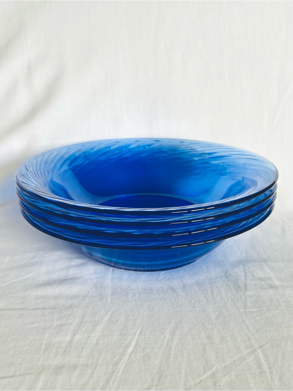 Pyrex Glass Festiva Blue Swirl Soup Bowls Set of 4